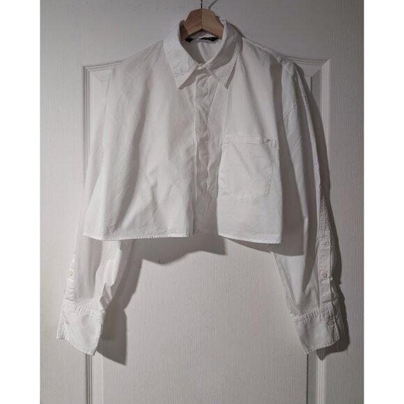 NEW! Zara | Gabardine Fabric Cropped Shirt In White - Picture 4 of 12
